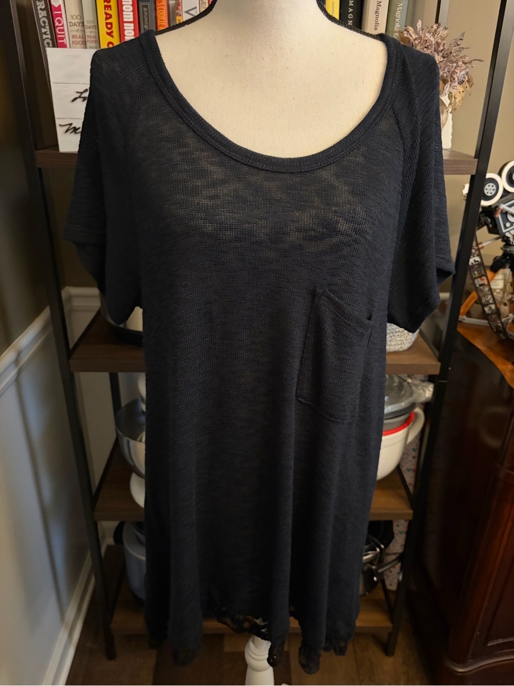 Chenault Black Scoop Neck Pocket Tunic